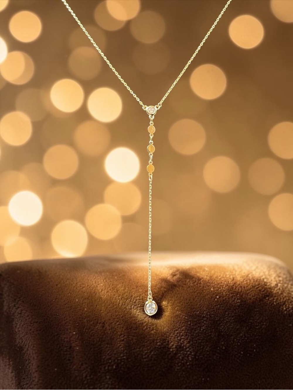 Delicate Gold Drop Lariat Necklace - Dainty Women Jewelry